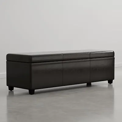 SIMPLIHOME Avalon 54″ Vegan Leather Storage Ottoman in Dark