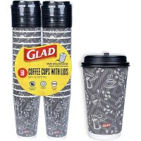 Glad Disposable Coffee Cups with Lids, 16 Oz, 50 Count, 2-Pack