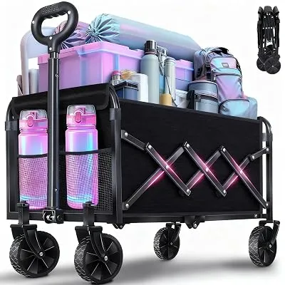 Exovyn Collapsible Folding Utility Wagon Cart with Wheels, 360 Lbs