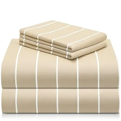 LuxClub King Striped Sheets Set, 4PC