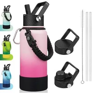 BJPKPK 32oz Insulated Water Bottle with 3 Lids