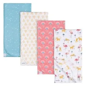 4-Pack Gerber Unisex Baby 100% Cotton Flannel Receiving Blankets 30×30