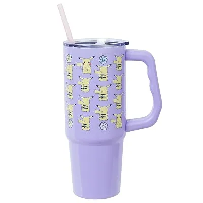 Silver Buffalo Pokemon Pikachu Flower Stainless Steel Tumbler
