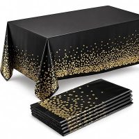 Prestee 4 Pack Gold and Black Table Cloth Rectangle Table Covers