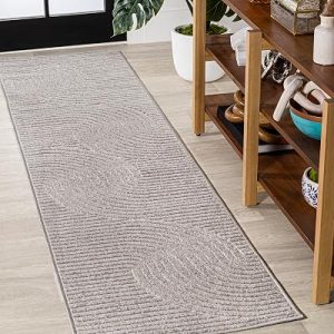 JONATHAN Y Hallie High-Low Curve Gray/Ivory Indoor/Outdoor Runner Rug, 2×10