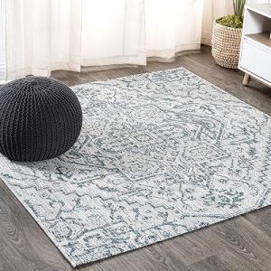 JONATHAN Y Boho Medallion Indoor Outdoor Square Area Rug 6X6 Teal/Gray