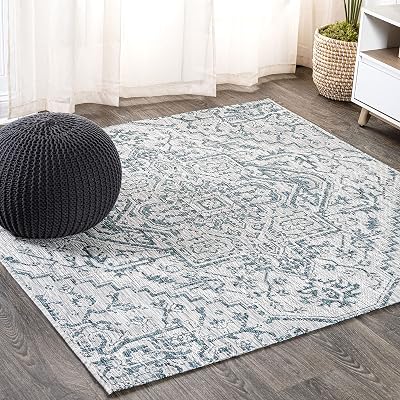 JONATHAN Y Boho Medallion Indoor Outdoor Square Area Rug 6X6 Teal/Gray - $67.19 ($104.00)
