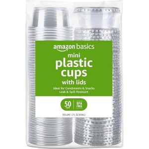Amazon Basics Disposable Plastic To-Go Cups and Lids, 2oz, 50 Count