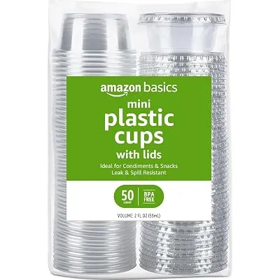 Amazon Basics Disposable Plastic To-Go Cups and Lids, 2oz, 50 Count
