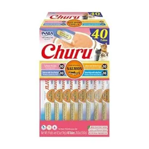 INABA Salmon Churu Cat Treats, 0.5 Ounces Each Tube