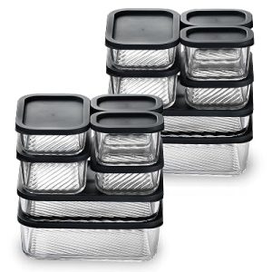 EATEX 14 Pack Glass Meal Prep Containers with Grooved Base