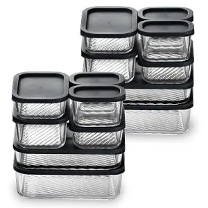 EATEX 14 Pack Glass Meal Prep Containers with Grooved Base