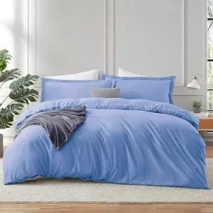 Hearth & Harbor Calm Blue Duvet Cover with Fitted Sheet King Size