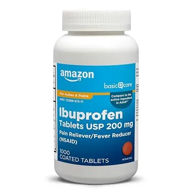 1000-Count Amazon Basic Care Ibuprofen Tablets, Fever Reducer and Pain